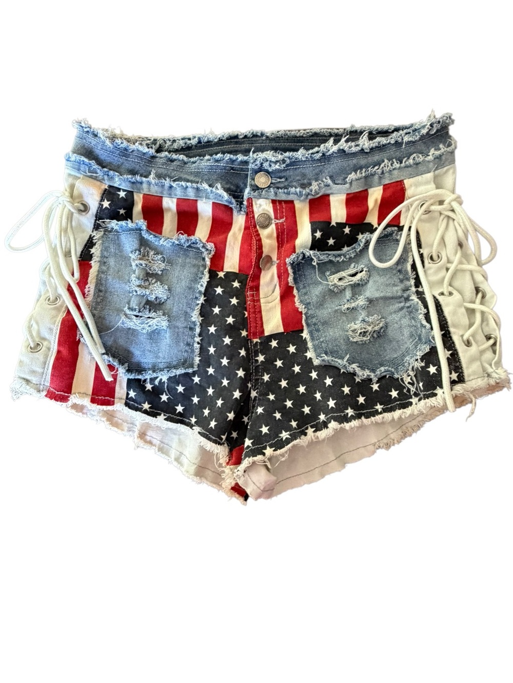ROMWE American Flag Lace-Up Denim Shorts XL 0XL